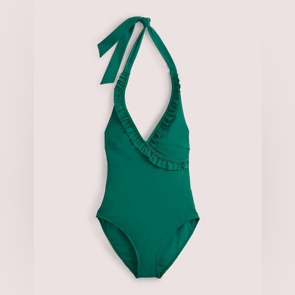 Boden Swim Boden Ruffle One Piece Halterneck Swimsuit Malachite